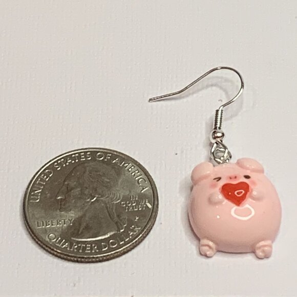 Pig Earring, Gift Idea, Silly Animal Earring, Heart Earring, Valentine's Day - Picture 3 of 7